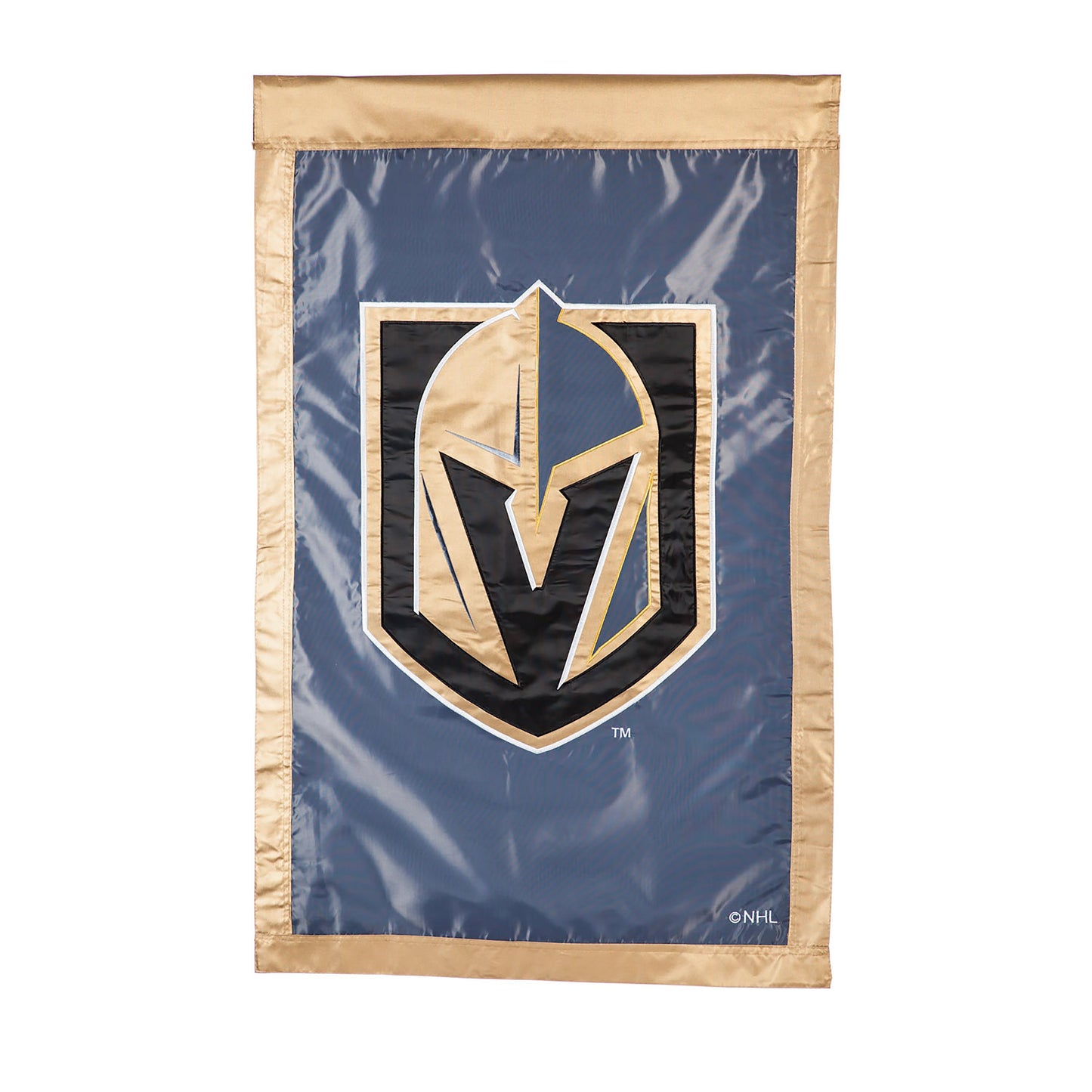 Applique flag NHL Vegas Golden Knights banner in navy with gold shield crest by Evergreen on Tampa Home & Garden Store