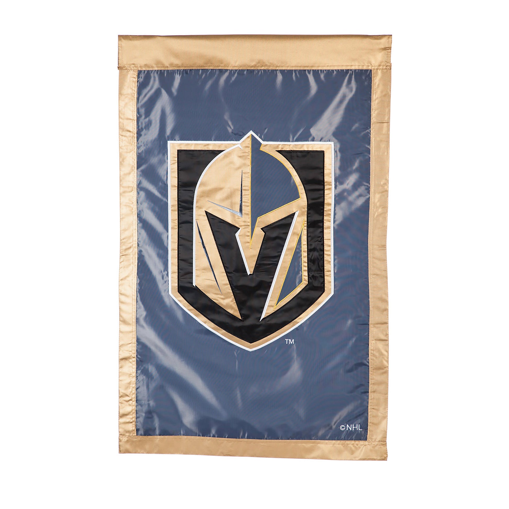 Applique flag NHL Vegas Golden Knights banner in navy with gold shield crest by Evergreen on Tampa Home & Garden Store