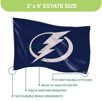 Tampa Bay Lightning flag 3'x5' single-sided navy with white lightning bolt 2 grommets on Tampa Home & Garden Store