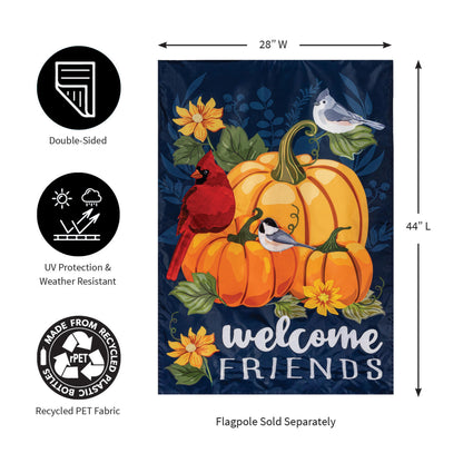 Welcome Friends of Fall Applique House Flag with pumpkins & birds by Evergreen Enterprises on Tampa Home & Garden Store