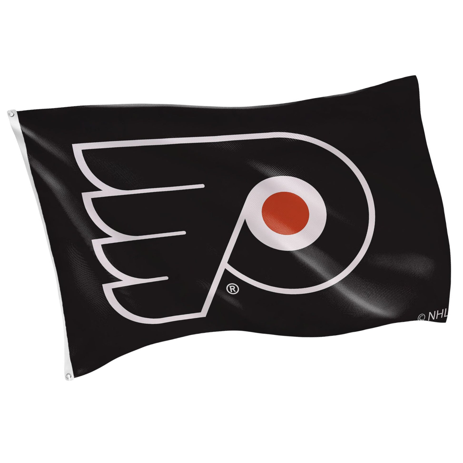 Philadelphia Flyers estate flag 3x5, black sublimated with logo, 2 grommets on Tampa Home & Garden Store