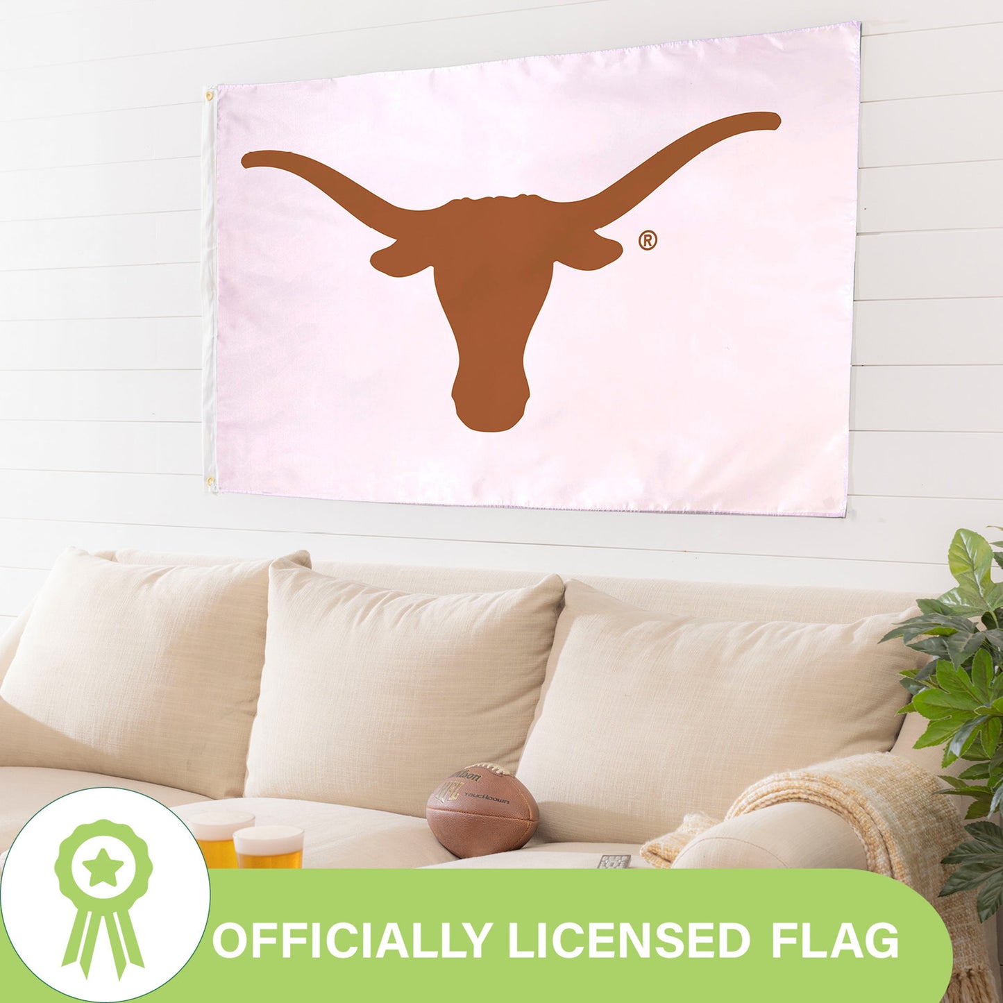 University of Texas flag 3x5 single-sided sublimated with 2 grommets pink Longhorn silhouette on Tampa Home & Garden Store