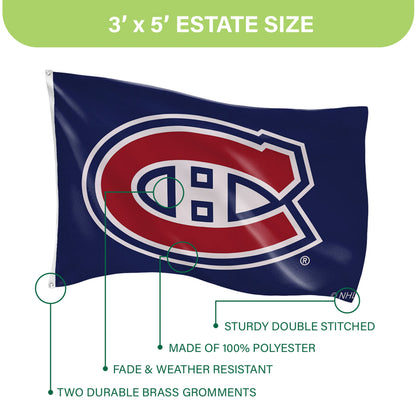 Montreal Canadiens flag 3' x 5' single-sided, sublimated navy with 2 grommets and NHL logo on Tampa Home & Garden Store