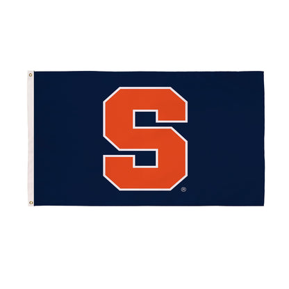 Syracuse University estate flag 3x5 with orange S on navy, white edge, 2 grommets on Tampa Home & Garden Store