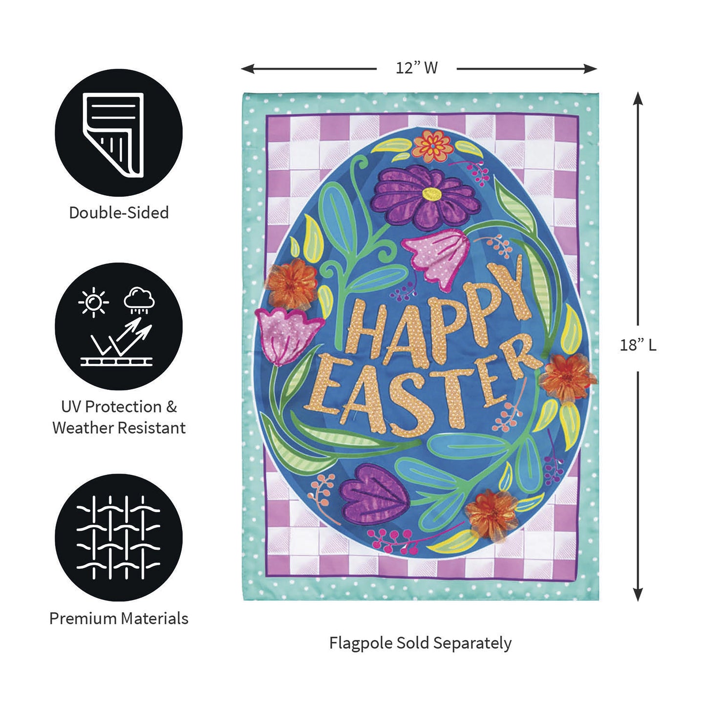 Happy Easter Egg Applique Garden Flag