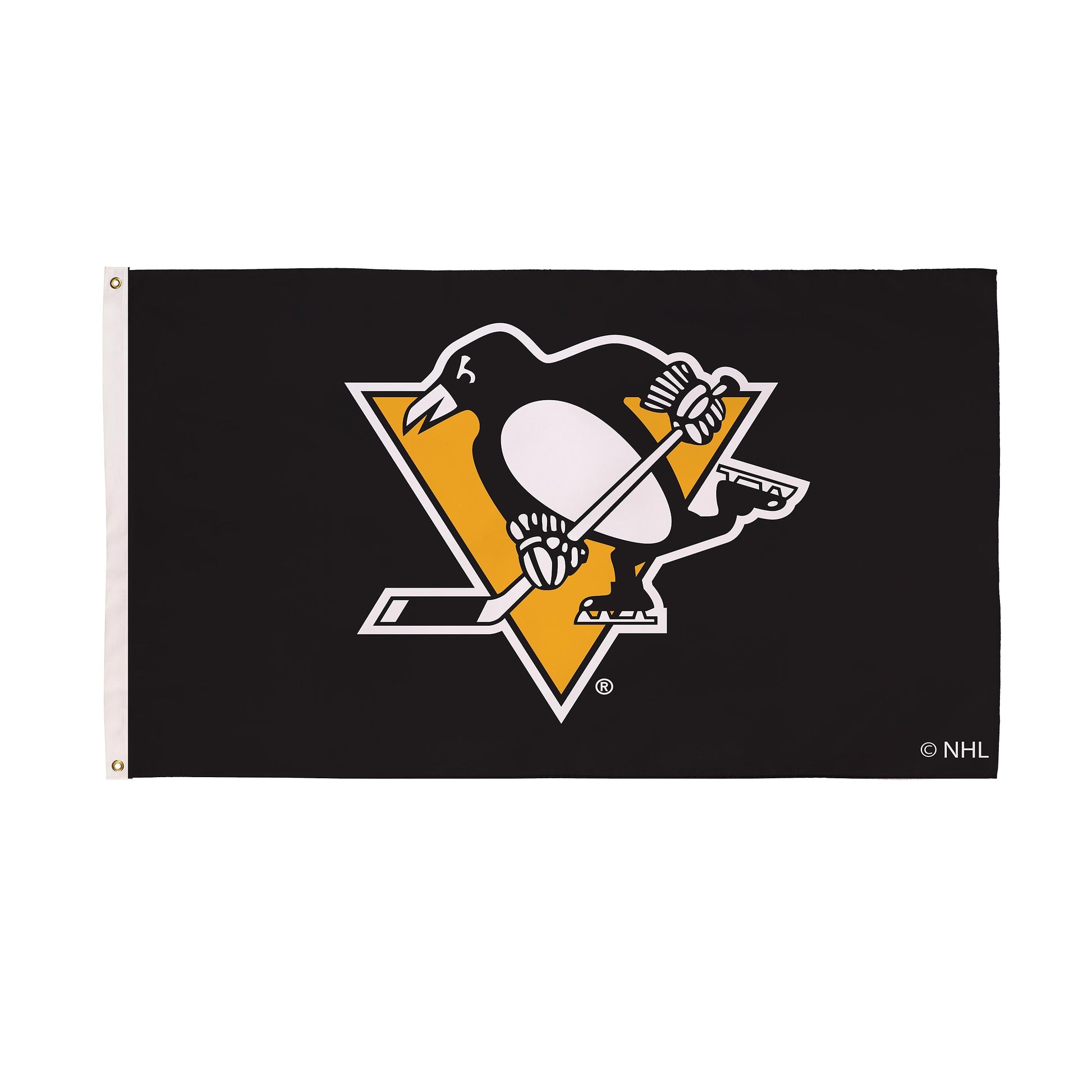 Pittsburgh Penguins estate flag 3x5 single-sided with 2 grommets black with logo on Tampa Home & Garden Store