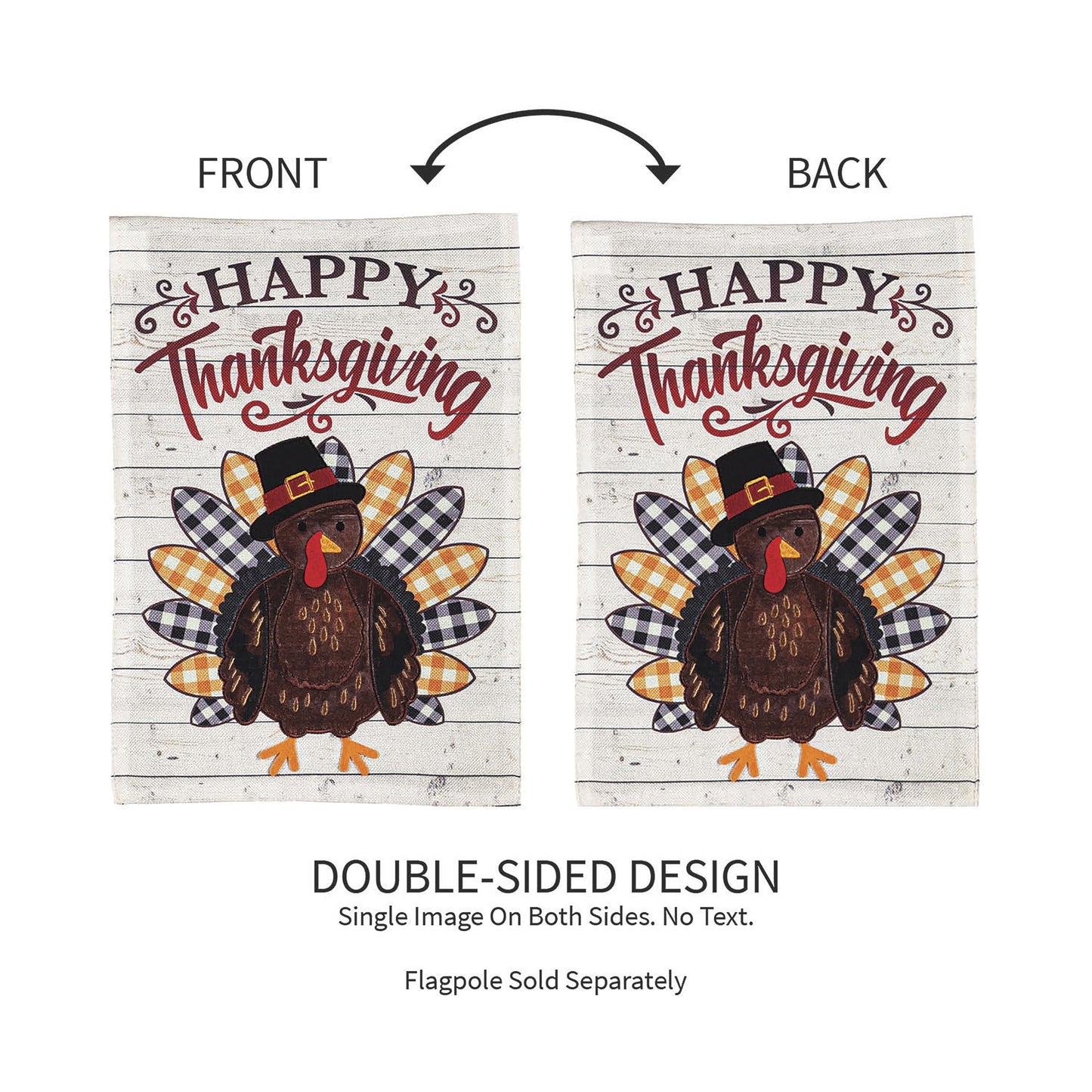 Pilgrim Turkey Burlap Flag double-sided rustic Thanksgiving motif Evergreen Enterprises on Tampa Home & Garden Store