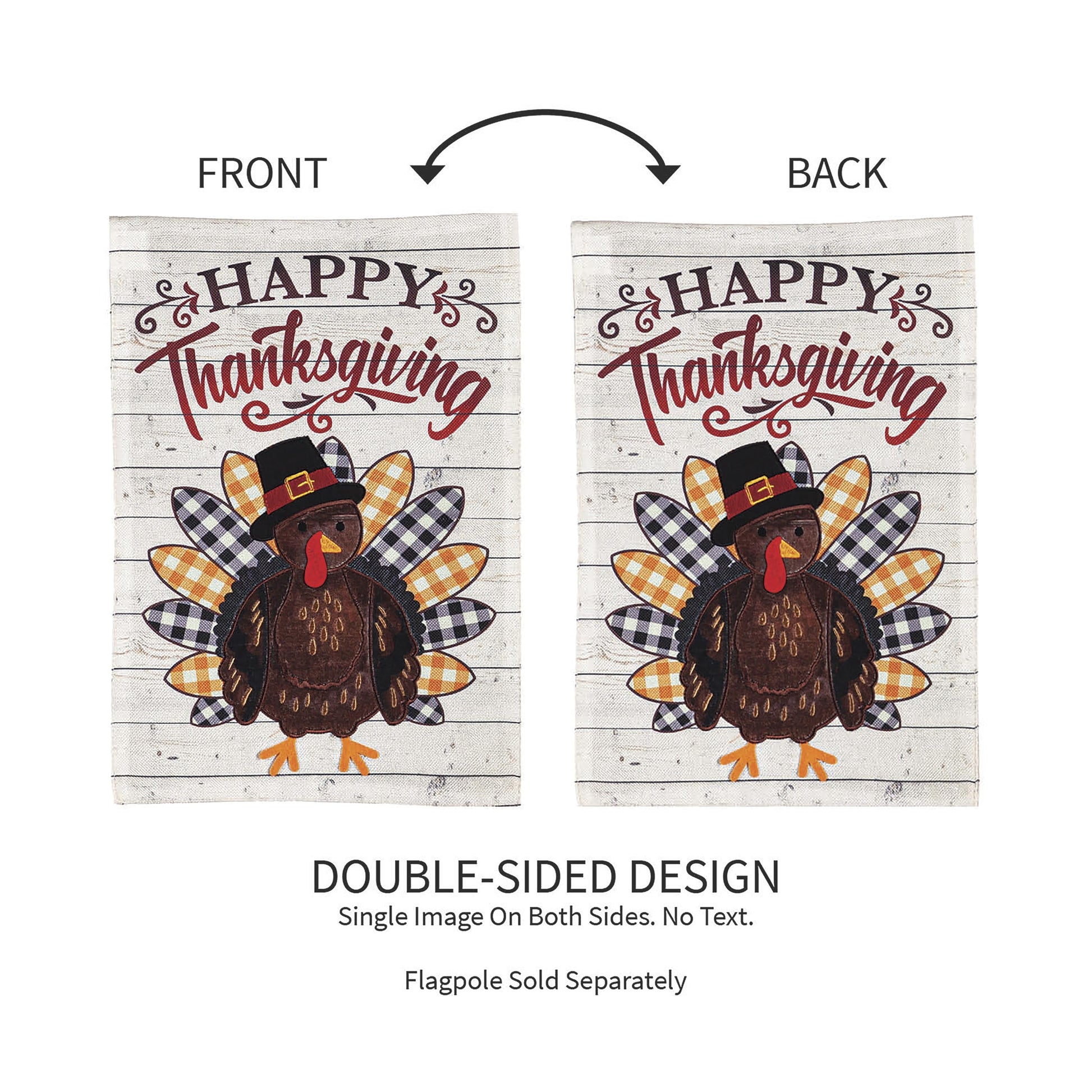 Pilgrim Turkey Burlap Flag double-sided rustic Thanksgiving motif Evergreen Enterprises on Tampa Home & Garden Store