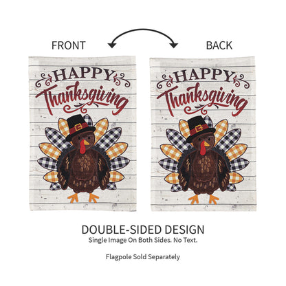 Pilgrim Turkey Burlap Flag double-sided rustic Thanksgiving motif Evergreen Enterprises on Tampa Home & Garden Store