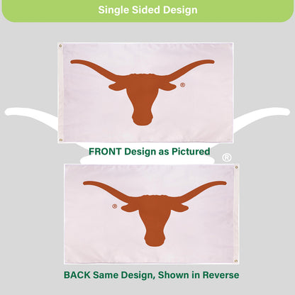University of Texas single-sided flag 3x5 with orange longhorn silhouette and 2 grommets on Tampa Home & Garden Store