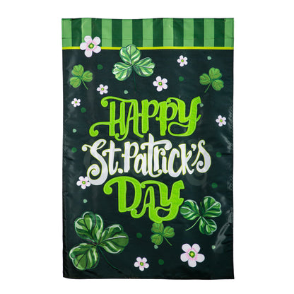 Happy St Patrick's Day Shamrocks Applique Garden Flag in green with clovers on Tampa Home & Garden Store