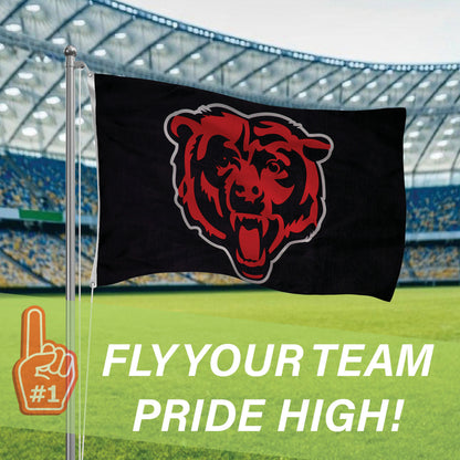 Estate flag Chicago Bears sublimated 3x5 black flag with red bear logo 2 grommets on Tampa Home & Garden Store