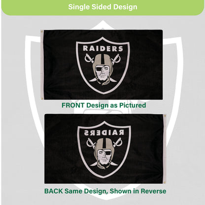 Las Vegas Raiders single-sided 3x5 estate flag with two grommets, black flag with Raiders logo on Tampa Home & Garden Store