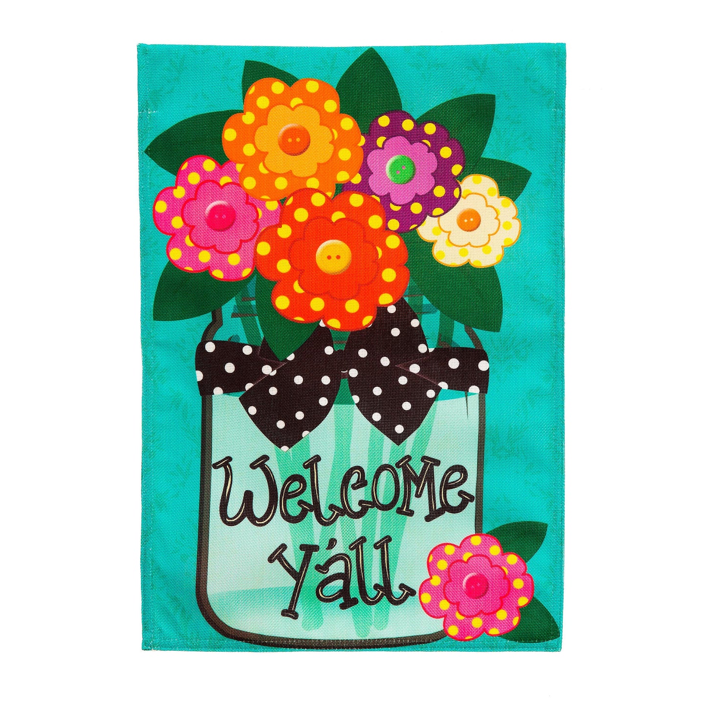 Ensemble drapeau de jardin en toile de jute et tapis en sassafras « Bienvenue à tous » (14B4181ECM+22001T+431272+43BM003)