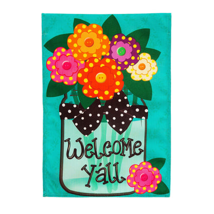 Ensemble drapeau de jardin en toile de jute et tapis en sassafras « Bienvenue à tous » (14B4181ECM+22001T+431272+43BM003)