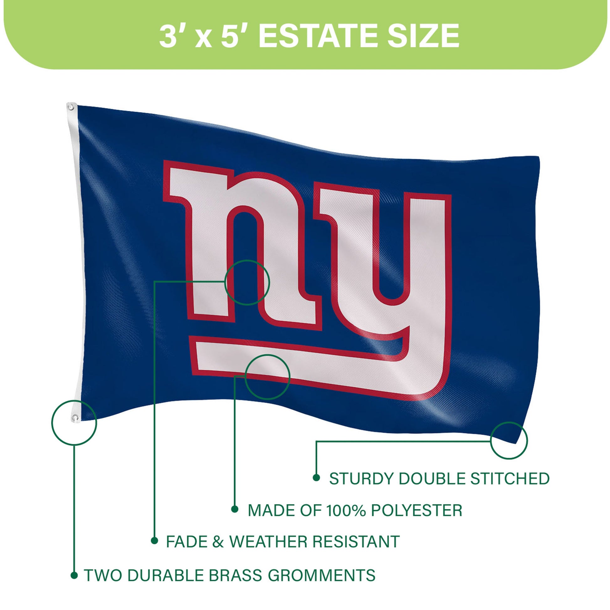 New York Giants flag 3x5 sublimated, single-sided with two grommets, blue Evergreen Enterprises on Tampa Home & Garden Store