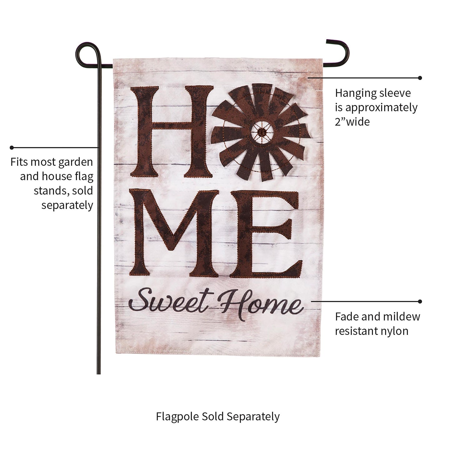 Windmill Home Sweet Home garden linen flag by Evergreen Enterprises Wholesale Collective on Tampa Home & Garden Store