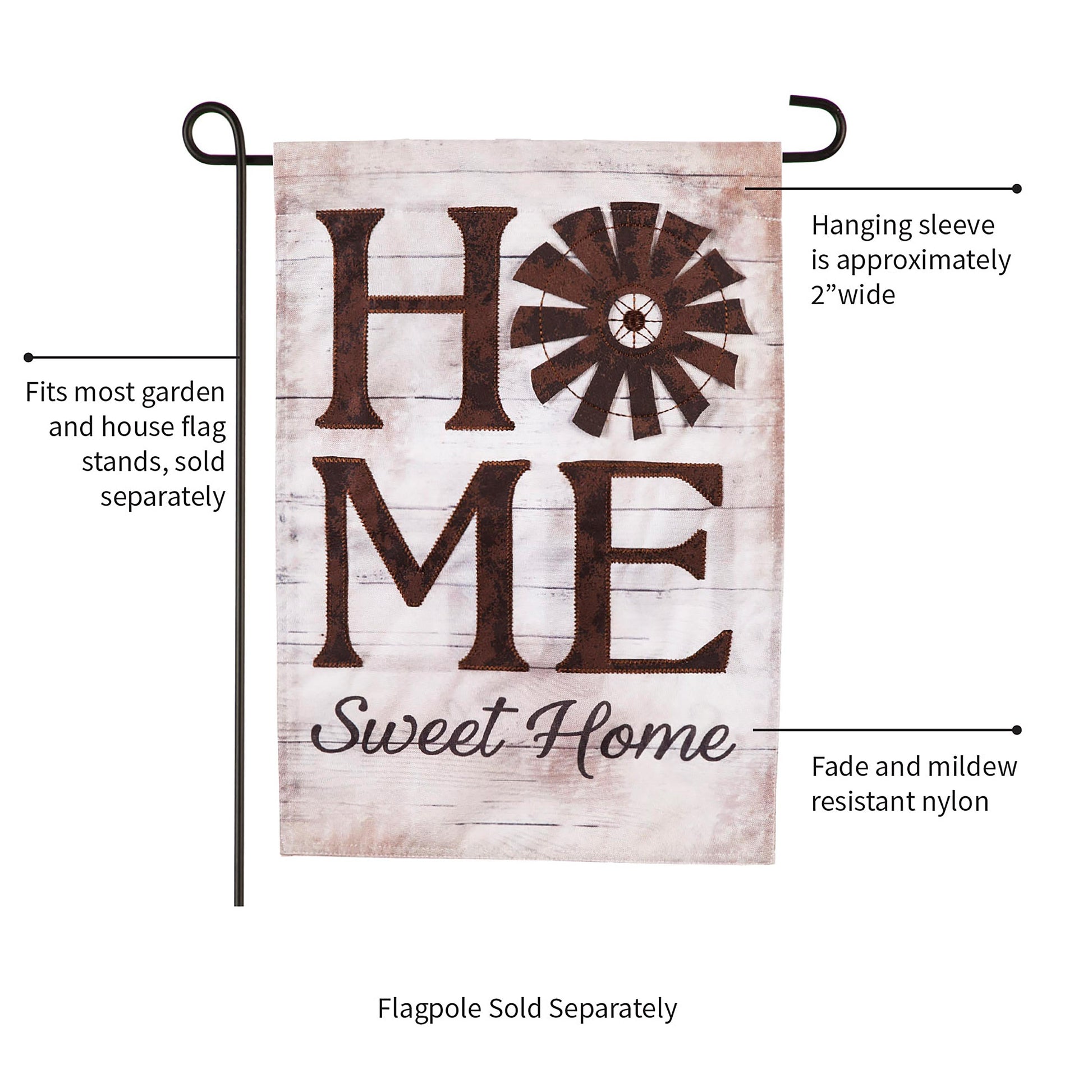 Windmill Home Sweet Home garden linen flag by Evergreen Enterprises Wholesale Collective on Tampa Home & Garden Store