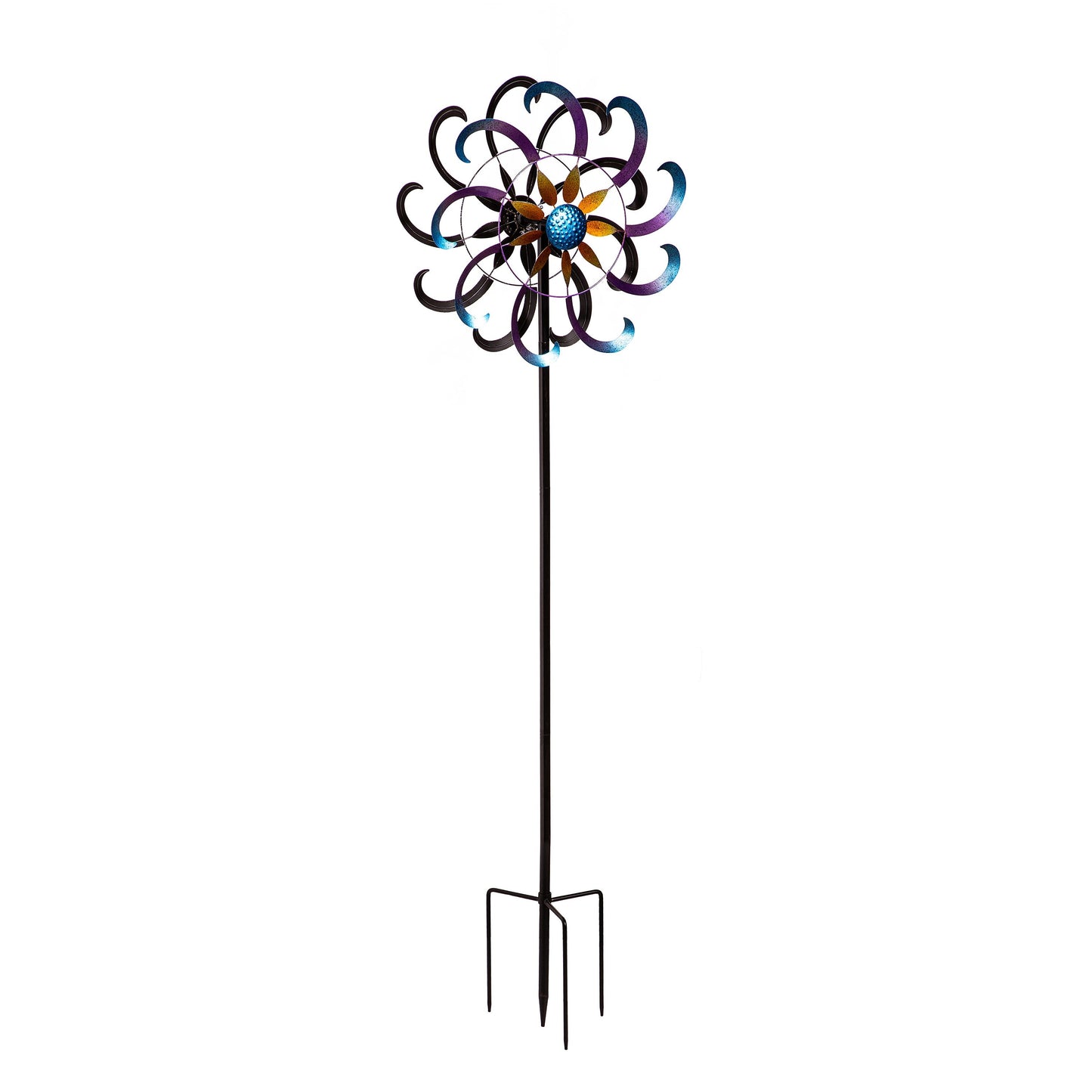 Metal wind spinner blue purple floral blades, 75-inch tall on stake Evergreen Enterprises on Tampa Home & Garden Store