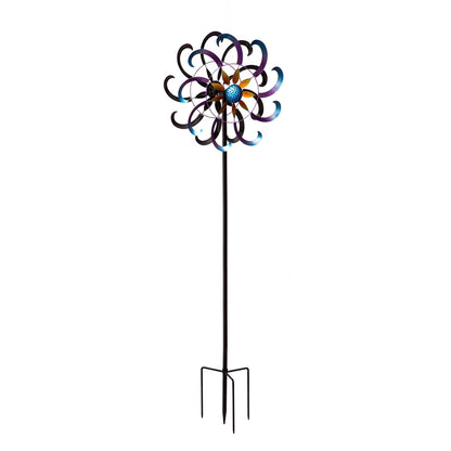 Metal wind spinner blue purple floral blades, 75-inch tall on stake Evergreen Enterprises on Tampa Home & Garden Store