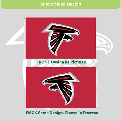 Atlanta Falcons 3x5 single-sided flag with 2 grommets, red field and Falcons head logo on Tampa Home & Garden Store