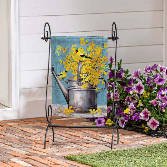 Forsythia Finch Watering Can Suede Garden Flag - Tampa Home & Garden Store