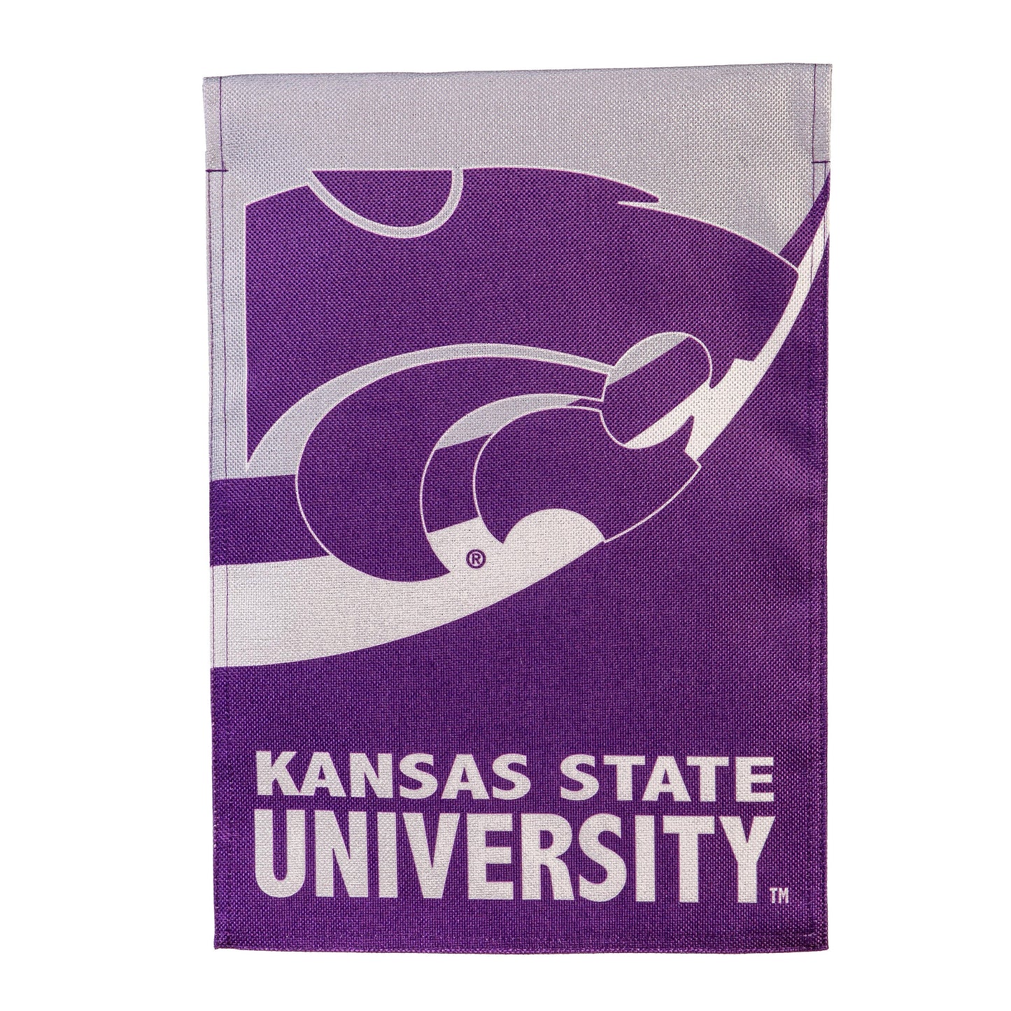 Kansas State University burlap flag in purple and white with university logo GDN size on Tampa Home & Garden Store