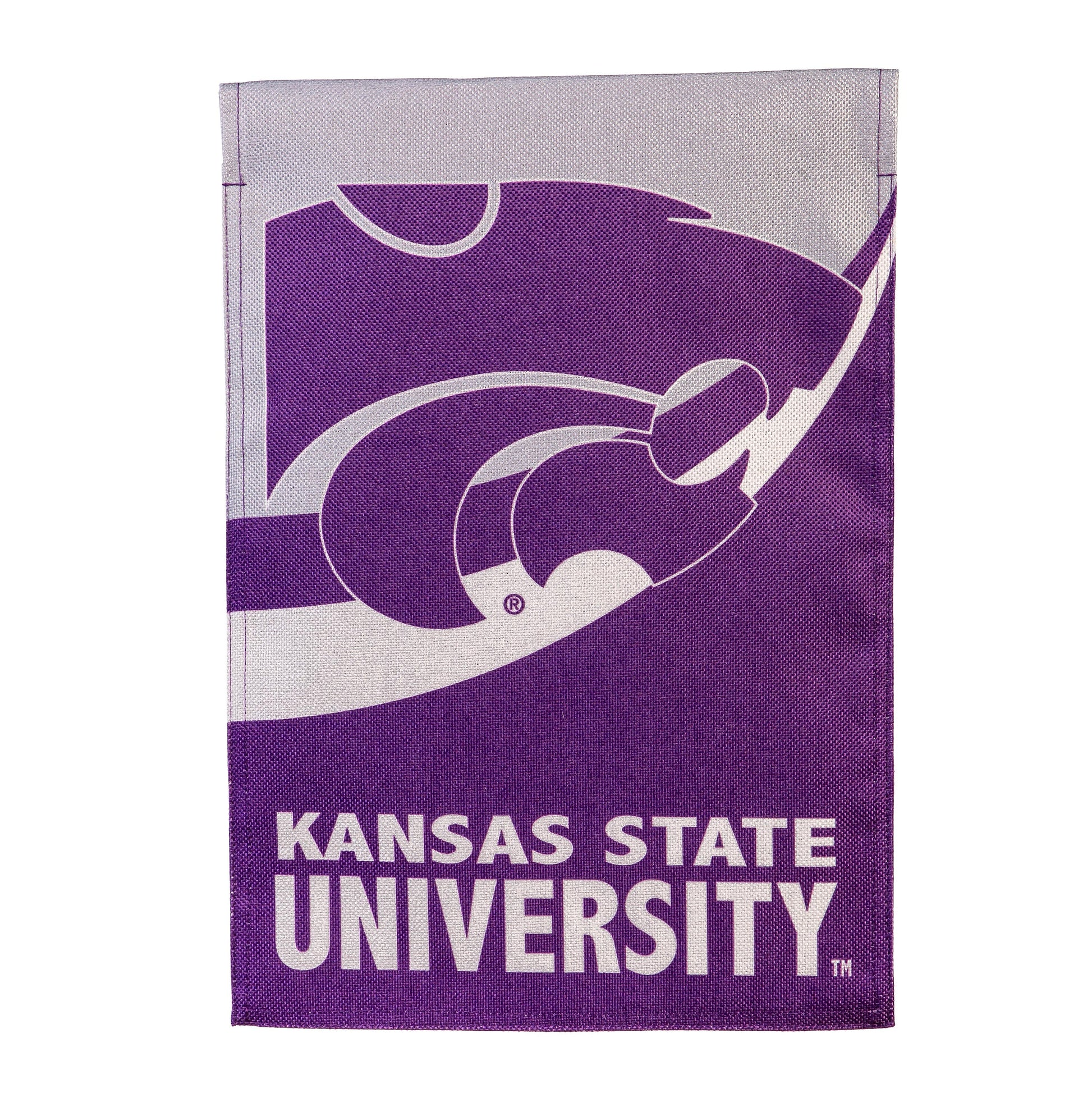 Kansas State University burlap flag in purple and white with university logo GDN size on Tampa Home & Garden Store