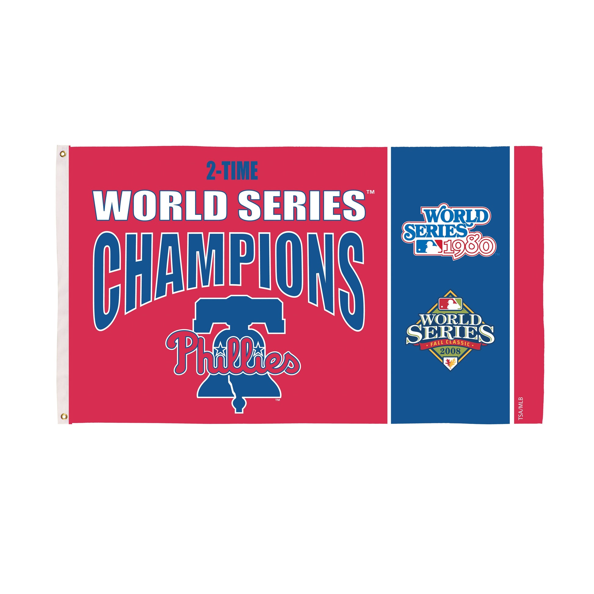 Philadelphia Phillies 3x5 flag with 2 grommets, red/blue World Series Champions on Tampa Home & Garden Store