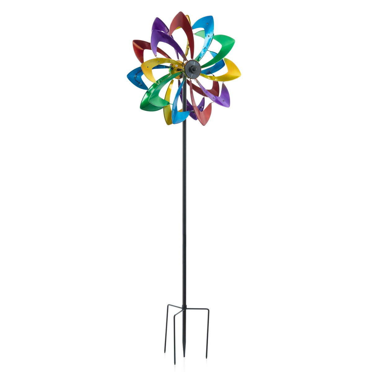 75-inch LED Solar Flower Wind Spinner with multicolor blades on stake on Tampa Home & Garden Store