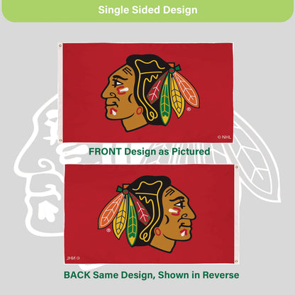 Chicago Blackhawks estate flag 3x5, single-sided sublimated flag with 2 grommets on Tampa Home & Garden Store