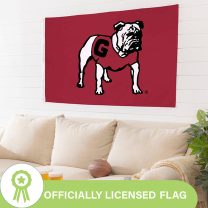 University of Georgia 3x5 single-sided sublimated flag with bulldog graphic on maroon, 2 grommets Evergreen Enterprises on Tampa Home & Garden Store