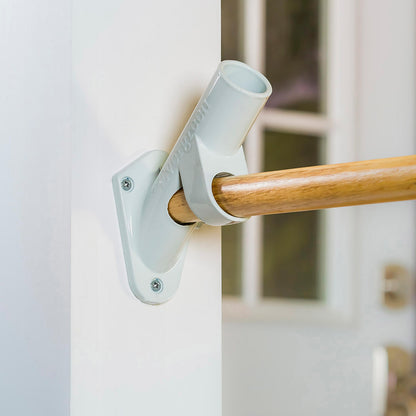 2-Position Aluminum House Flag Bracket with white finish mounted on wall holding flag pole on Tampa Home & Garden Store