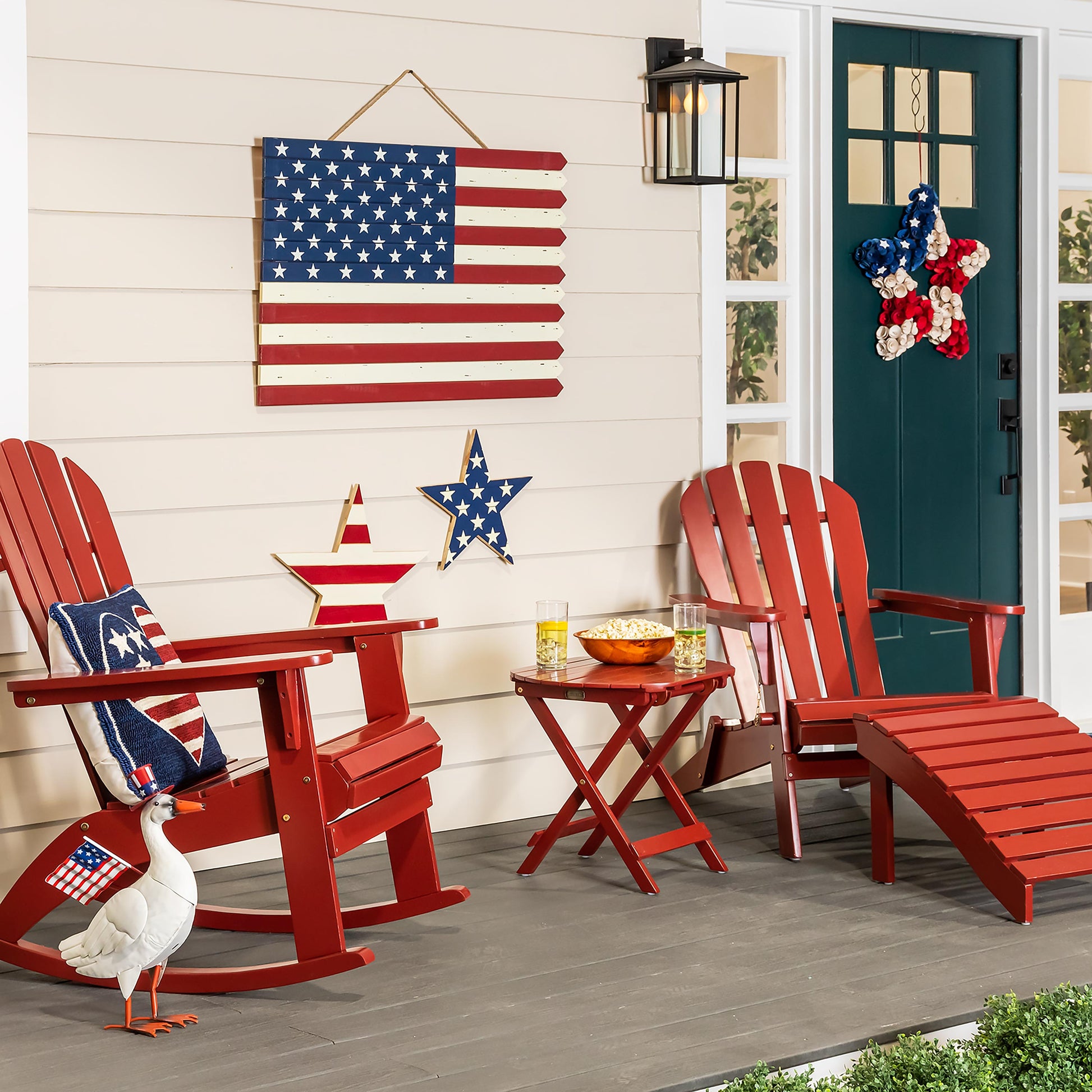 Classic American Flag Wooden Wall Art with blue canton and red/cream stripes, porch decor on Tampa Home & Garden Store