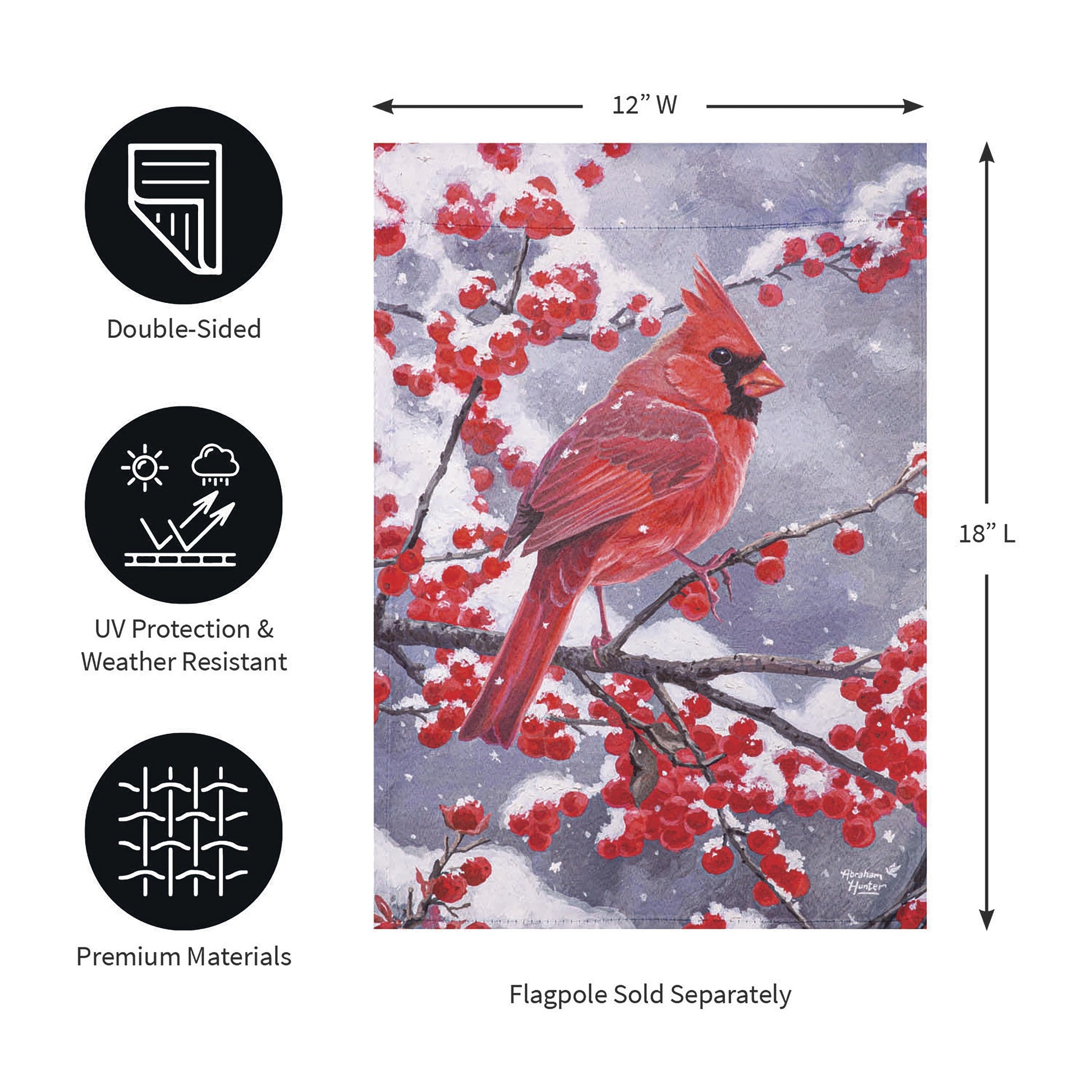 Red Cardinal Suede Garden Flag 12x18 in by Evergreen Enterprises - Wholesale Collective, premium suede outdoor flag on Tampa Home & Garden Store