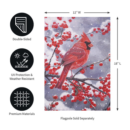 Red Cardinal Suede Garden Flag 12x18 in by Evergreen Enterprises - Wholesale Collective, premium suede outdoor flag on Tampa Home & Garden Store