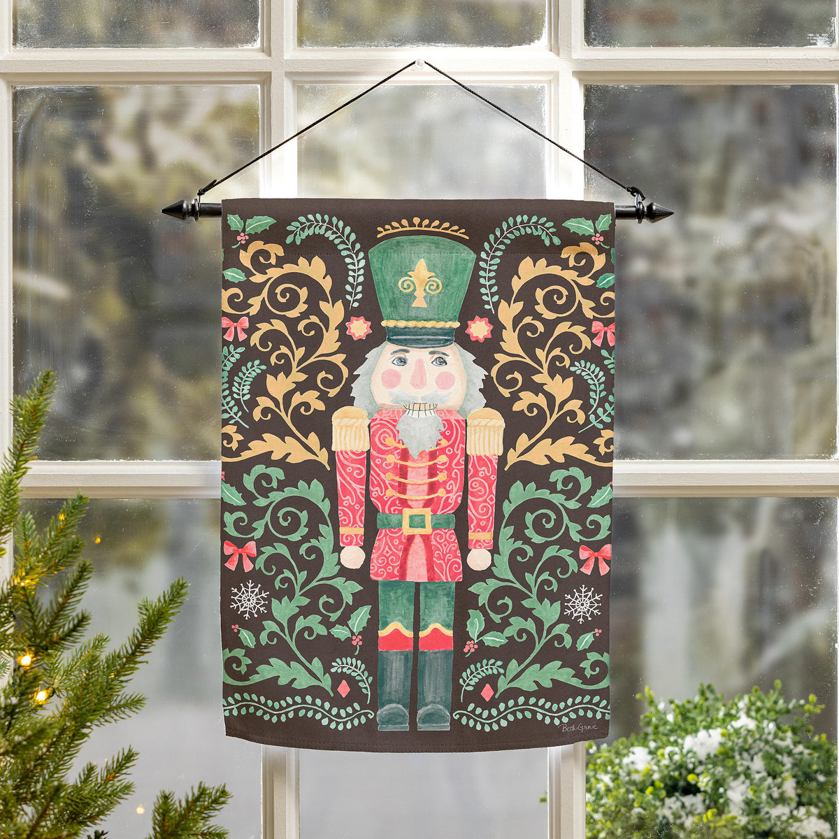 Nutcracker and Sleigh Reversible Suede Flag