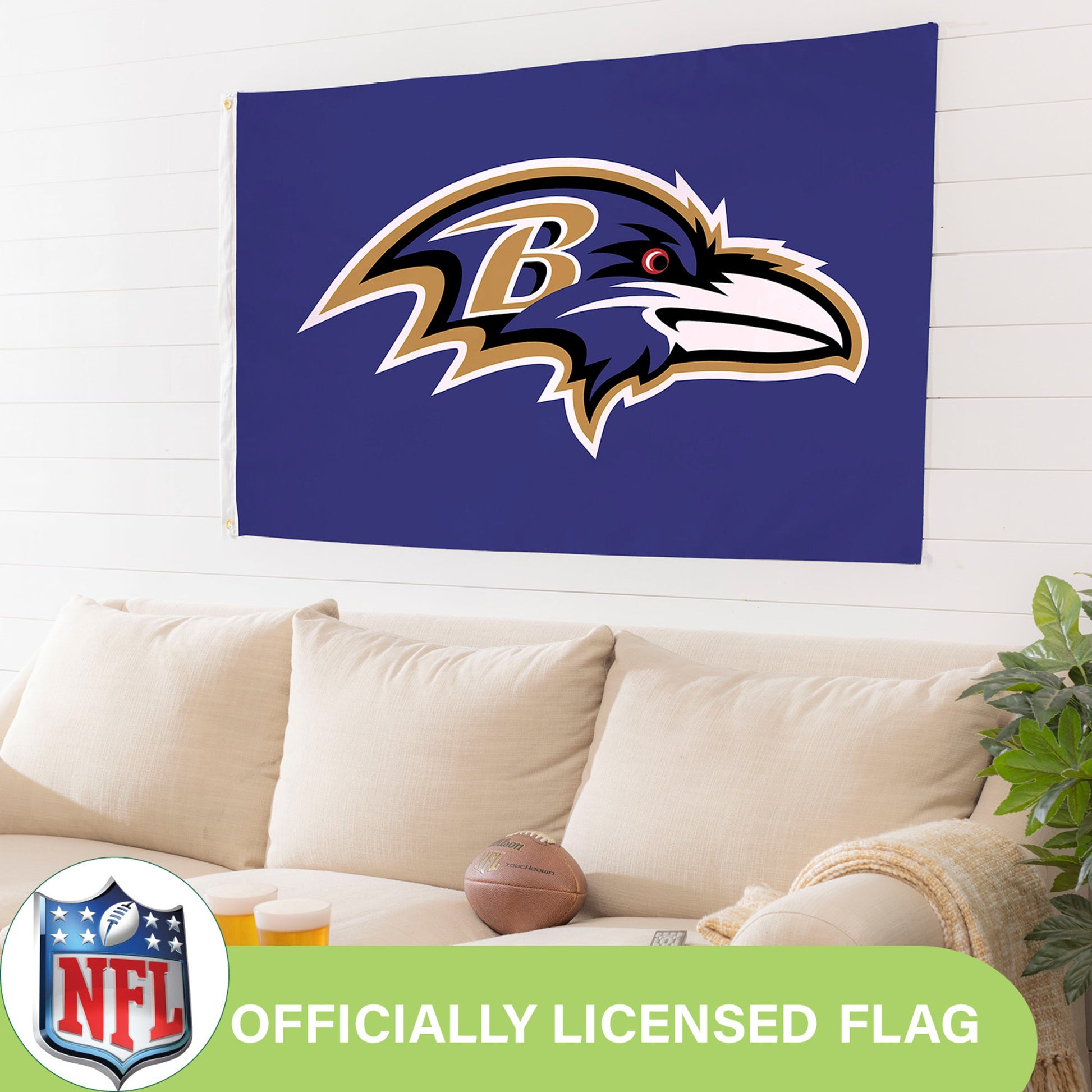 Baltimore Ravens 3x5 flag, purple sublimated flag with 2 grommets by Evergreen Enterprises on Tampa Home & Garden Store