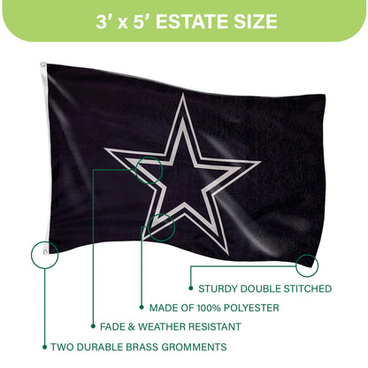 Dallas Cowboys 3x5 estate flag, sublimated flag on black polyester with brass grommets on Tampa Home & Garden Store
