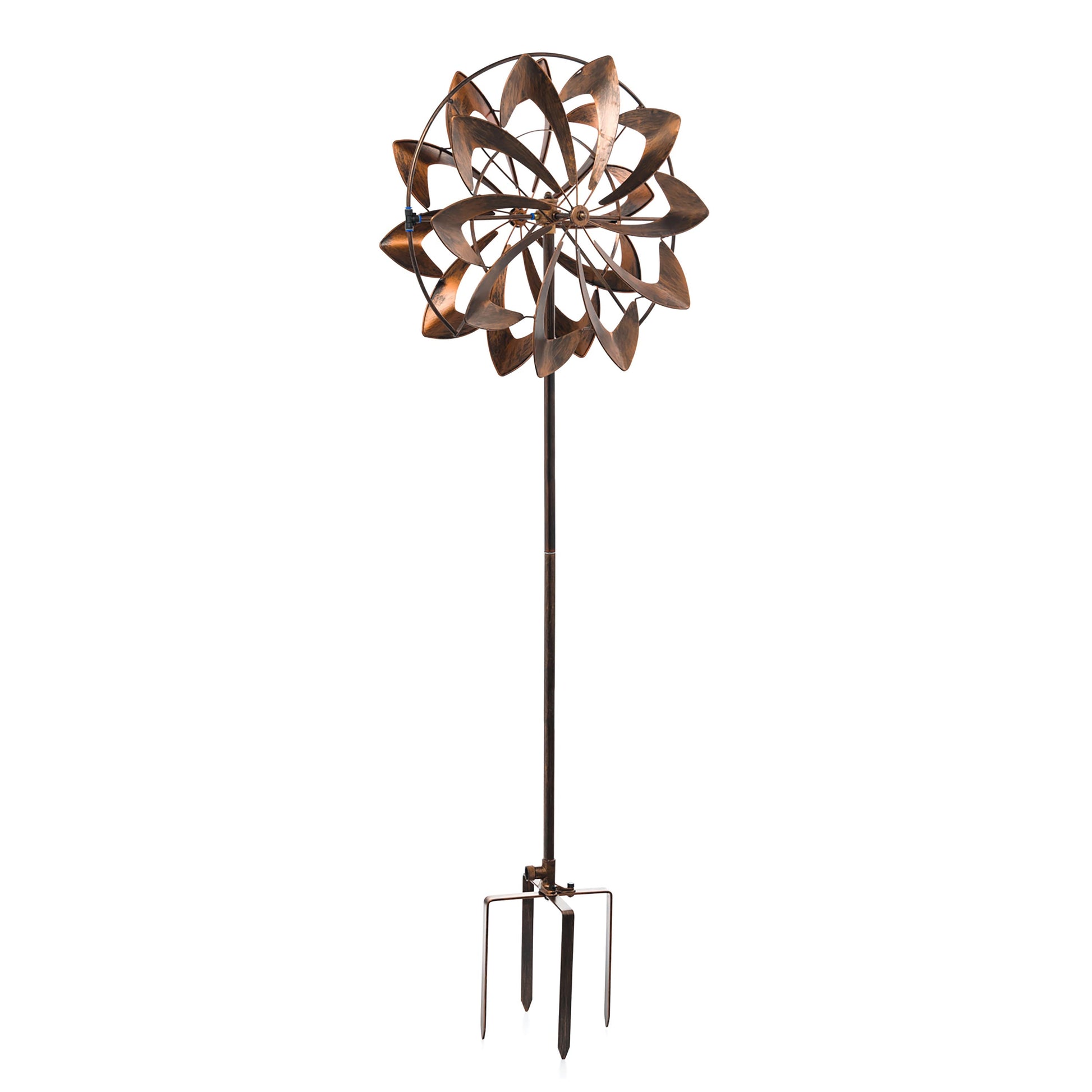 75in Blades Hydro Wind Spinner with copper-toned curved blades on metal stake on Tampa Home & Garden Store