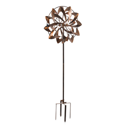 75in Blades Hydro Wind Spinner with copper-toned curved blades on metal stake on Tampa Home & Garden Store