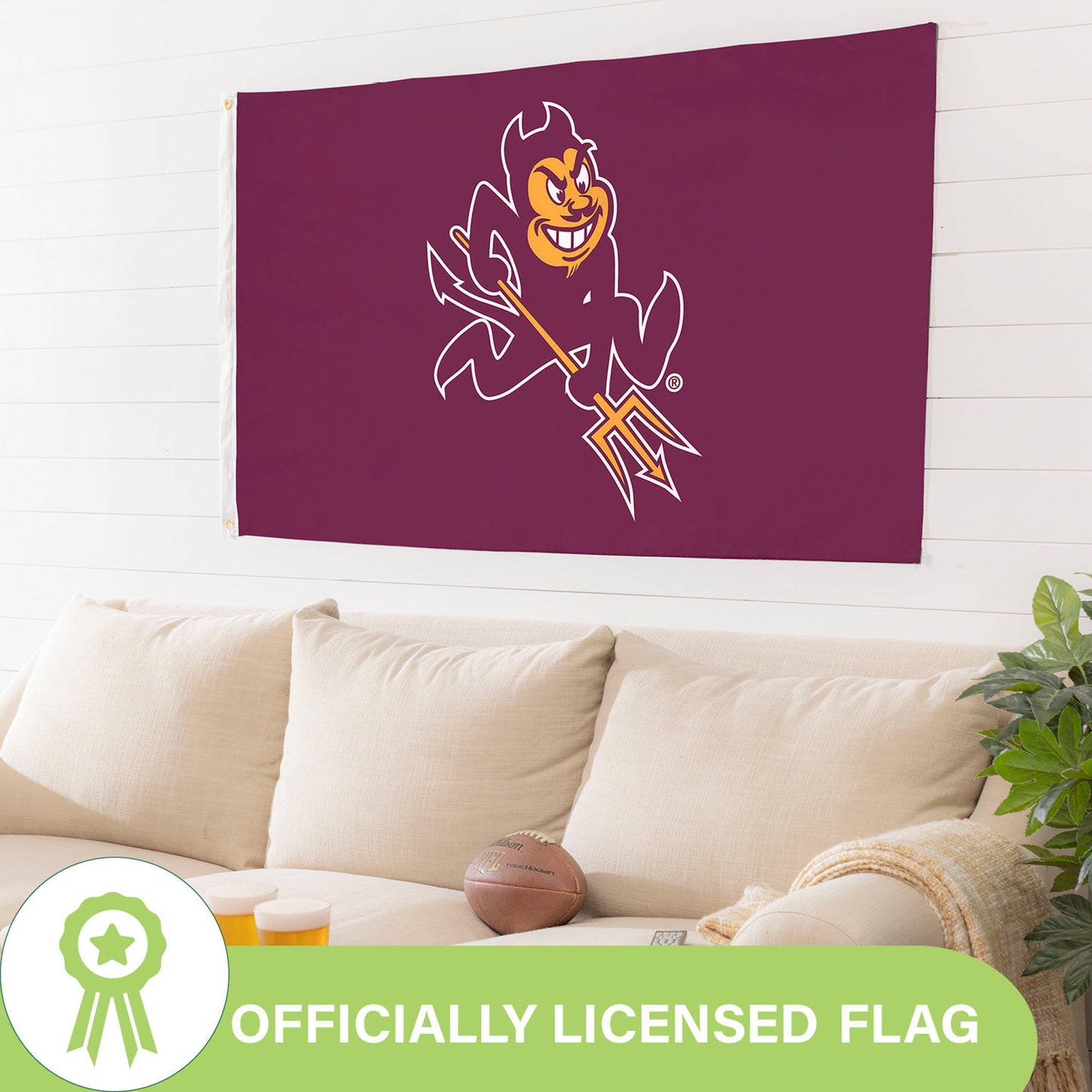 ASU flag 3x5 maroon with Sun Devil logo, sublimated, 2 grommets by Evergreen Enterprises on Tampa Home & Garden Store
