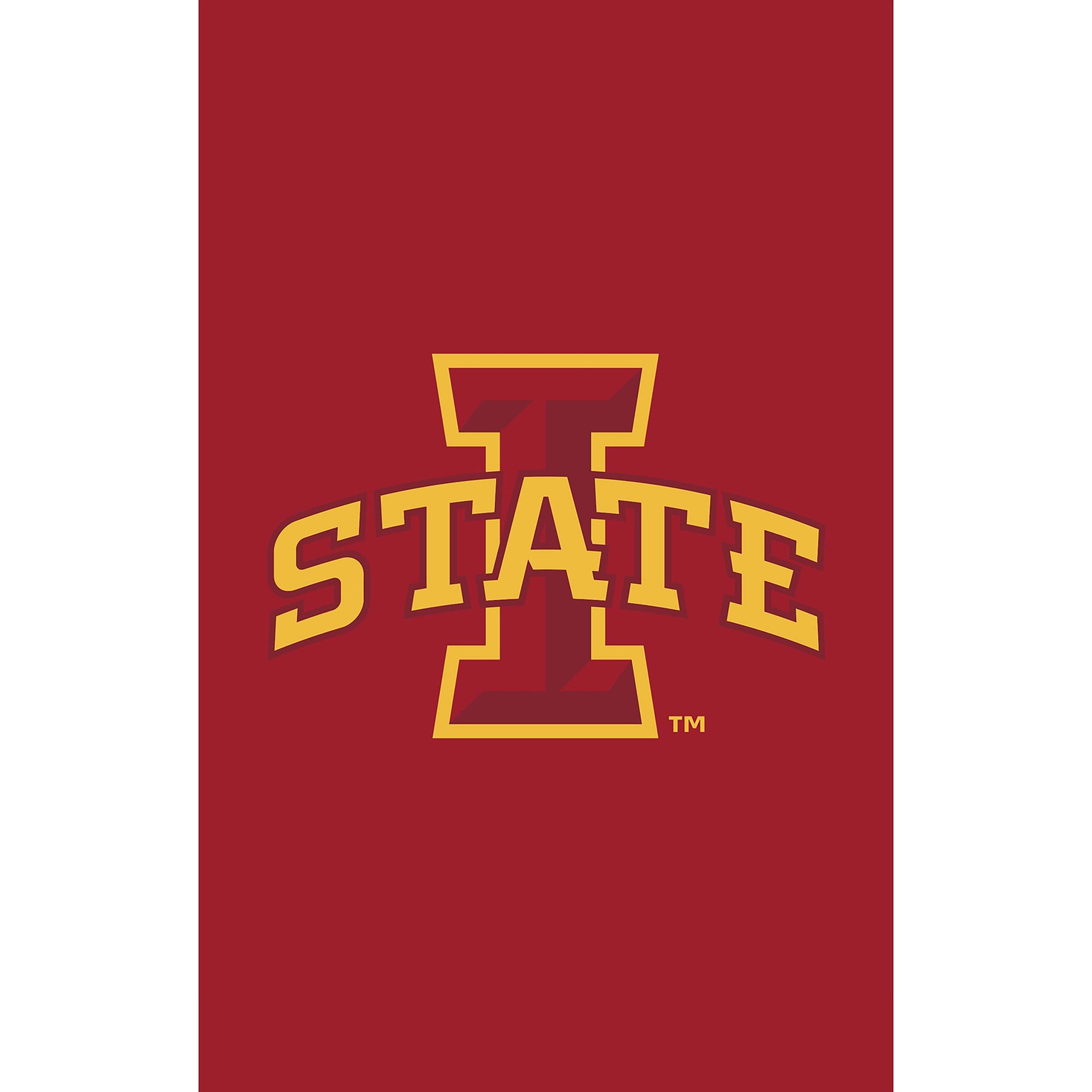 Applique flag Iowa State University on maroon backdrop with bold gold STATE lettering on Tampa Home & Garden Store
