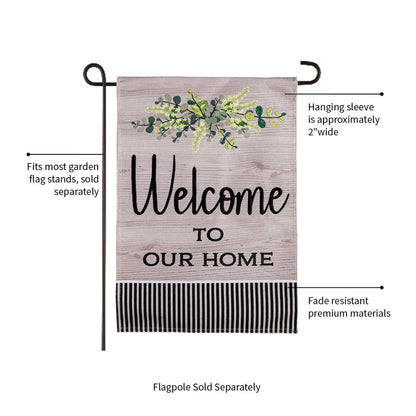 Wood grain burlap Welcome garden flag with green foliage on metal stand Evergreen Enterprises on Tampa Home & Garden Store