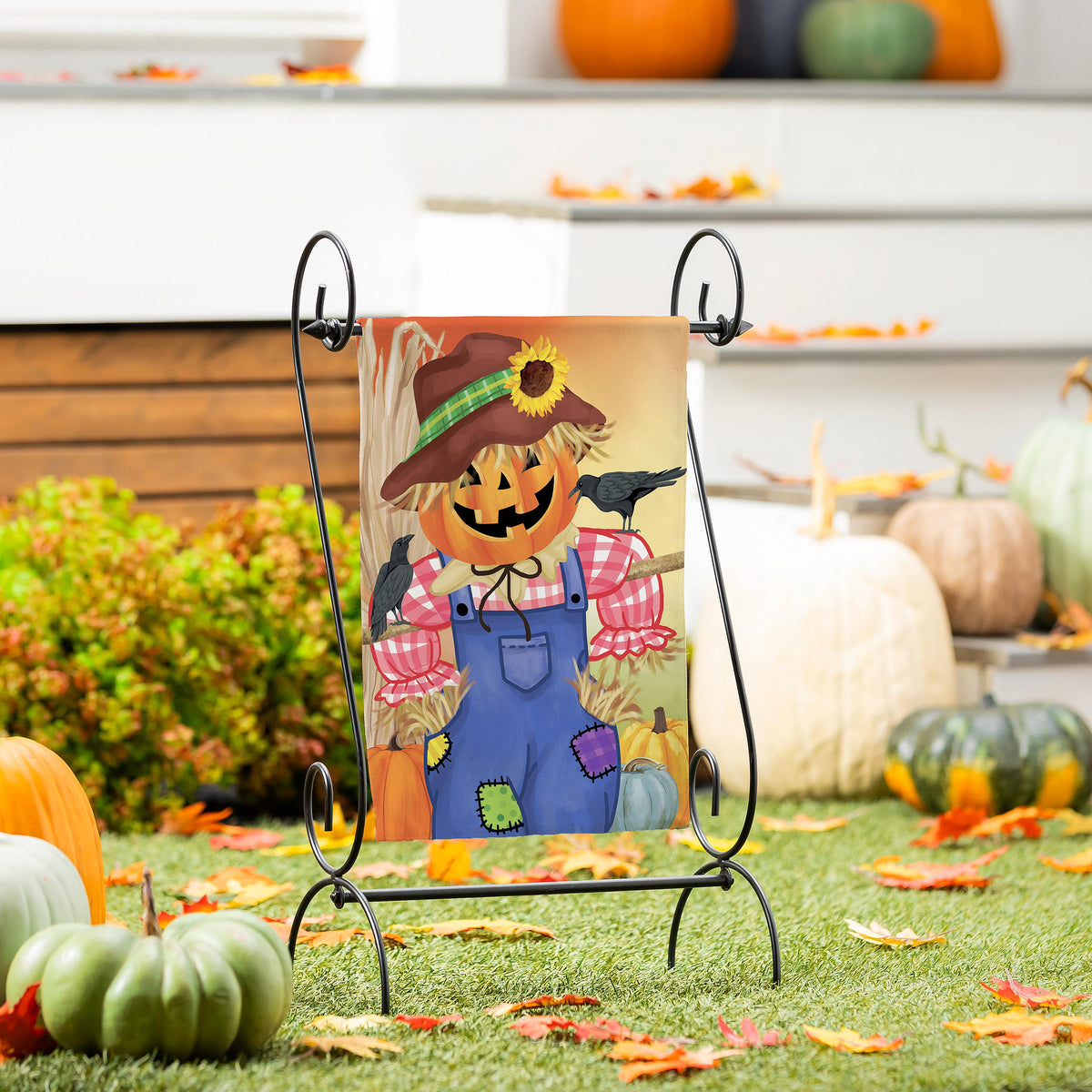 Jack The Scarecrow Burlap Garden Flag with pumpkin motif by Evergreen Enterprises on Tampa Home & Garden Store