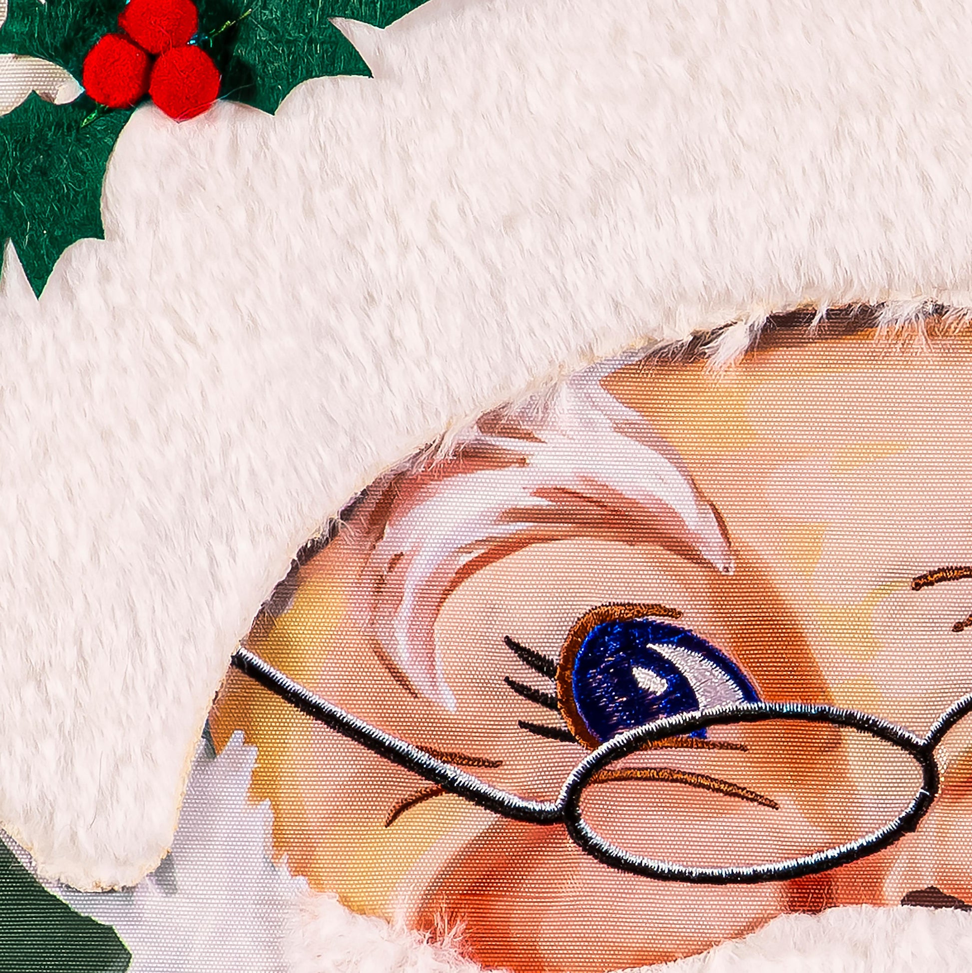 Merry Santa Applique Garden Flag holly leaves red berries white trim Evergreen Enterprises on Tampa Home & Garden Store
