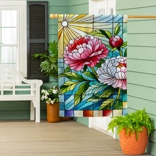 Floral Stained Glass Suede House Flag - Tampa Home & Garden Store