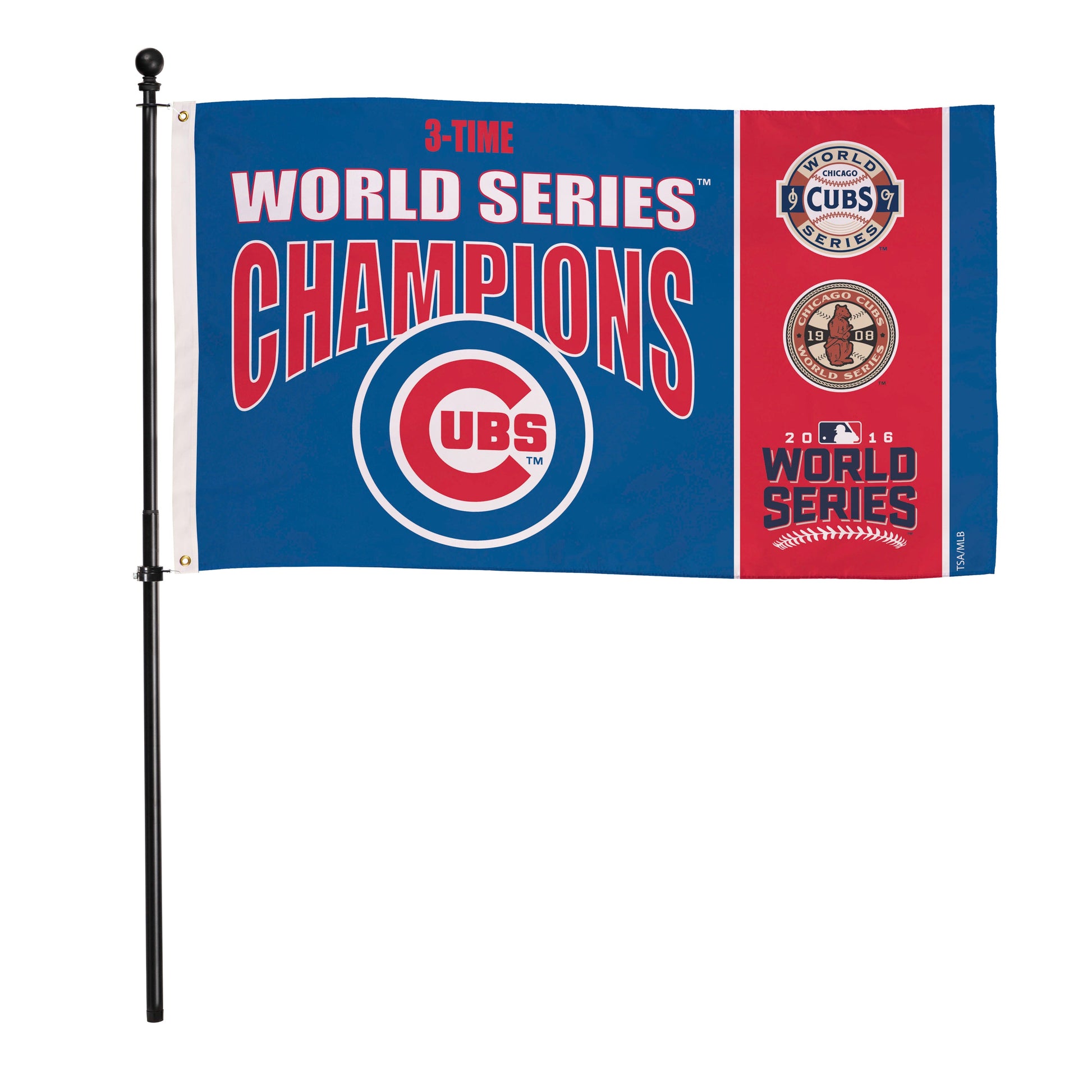 Sublimated flag Chicago Cubs World Series Champions with two grommets 3x5 on pole on Tampa Home & Garden Store