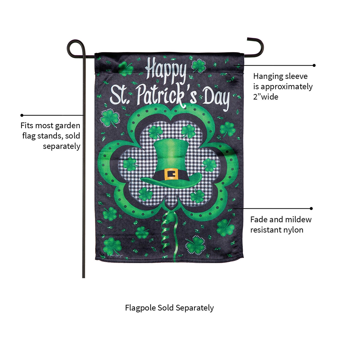 Welcome St Pats Lustre Garden Flag by Evergreen Enterprises with shamrocks motif on Tampa Home & Garden Store