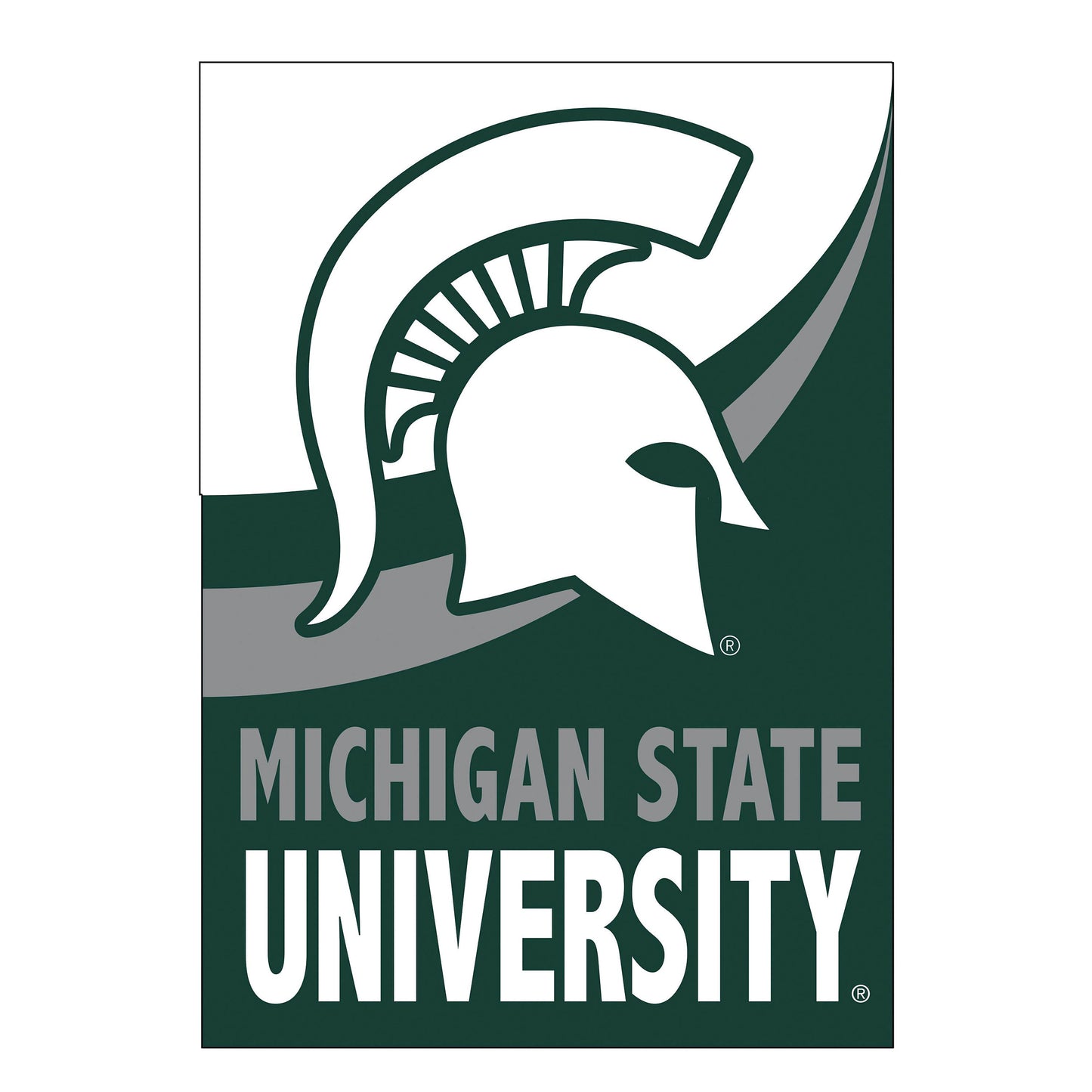 Michigan State University burlap flag green Spartan helmet Evergreen Enterprises on Tampa Home & Garden Store